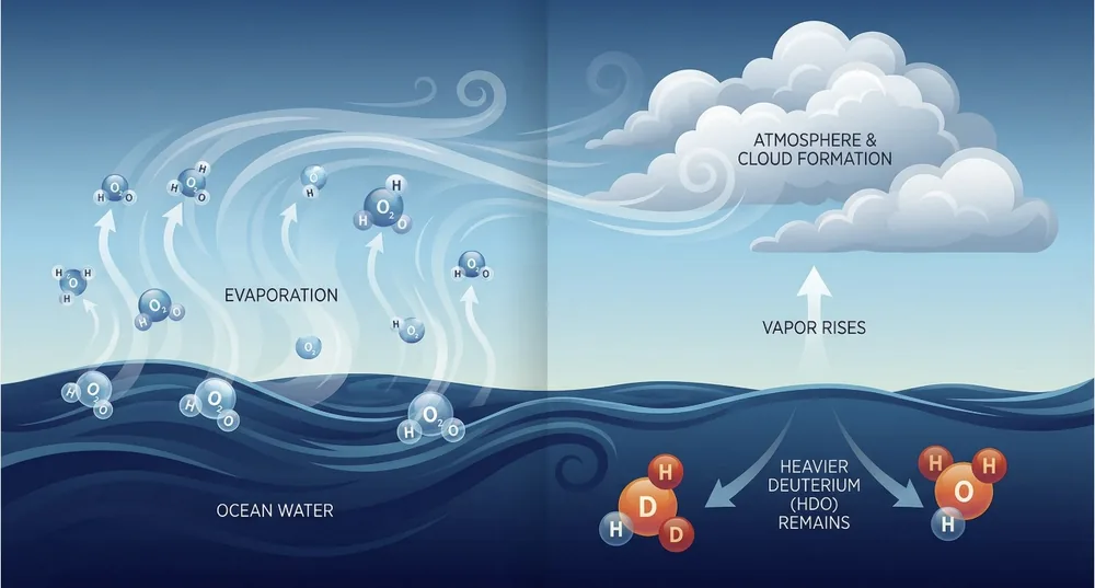 海からの蒸発で重水素が分離されるメカニズム